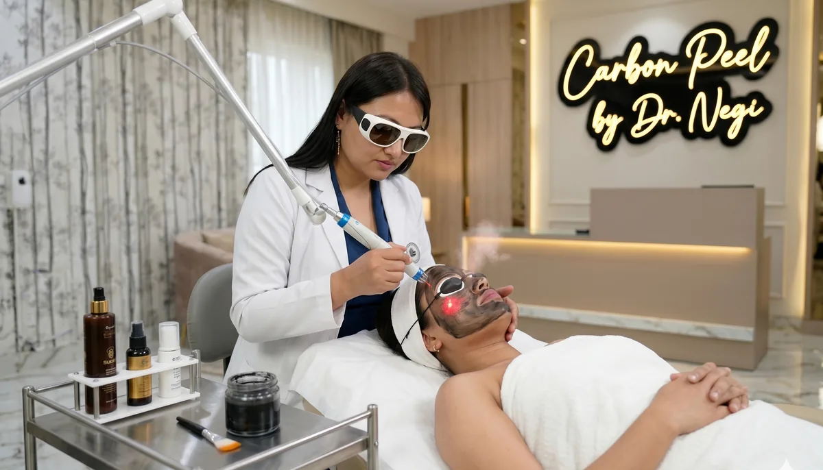 Professional aesthetic HydraFacial treatment session in progress — advanced skincare procedure at Dr. Negi Clinic, New Delhi